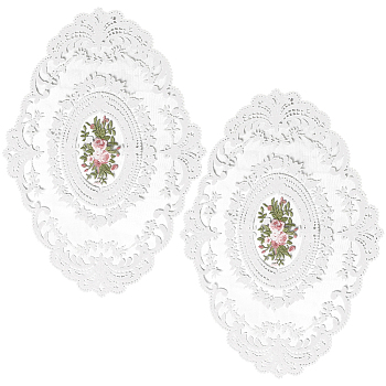 2Pcs Embroidered Vintage Polyester Lace Table Mat, Hot Pads, Flower, White, 319x446x1.5mm
