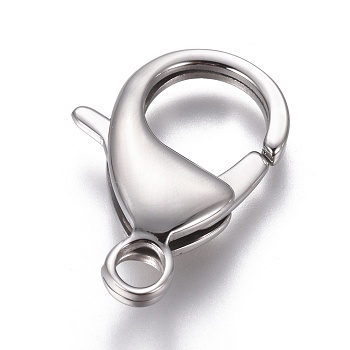 304 Stainless Steel Lobster Claw Clasps, Parrot Trigger Clasps, Manual Polishing, Stainless Steel Color, 27x17.8x5.2mm, Hole: 4mm