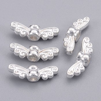 Tibetan Style Alloy Fairy Wing Beads, Cadmium Free & Nickel Free & Lead Free, Silver Color Plated, 4x14x4mm, Hole: 1.5mm