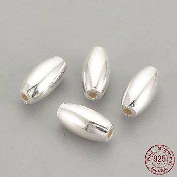 925 Sterling Silver Beads, Rice, Silver, 6x3mm, Hole: 0.5mm