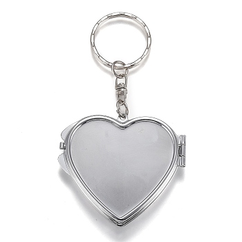 Iron Folding Mirror Keychain, Travel Portable Compact Pocket Mirror, Blank Base for UV Resin Craft, Heart, Platinum, 9.2cm