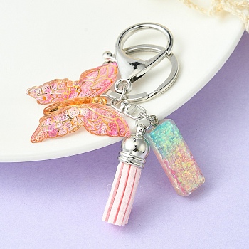 Resin & Acrylic Keychains, with Alloy Split Key Rings and Faux Suede Tassel Pendants, Letter & Butterfly, Letter I, 8.6cm