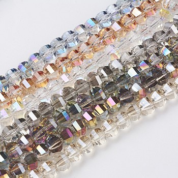 Electroplate Glass Beads Strands, Faceted, Rondelle, Mixed Color, 8x6mm, Hole: 1.2mm, about 78~79pcs/strand, 18.9 inch(48cm)