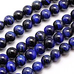 Natural Tiger Eye Beads Strands, Dyed, Round, Medium Blue, 6mm, Hole: 1mm, about 60~62pcs/strand, 15 inch(G-G544-6mm-04)