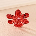 Adjustable Alloy Flower Finger Rings for Women, Red, Flower: 43x42mm, Inner Diameter: 17mm(RJEW-B124-01C)