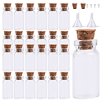 50Pcs Glass Jar Glass Bottles Bead Containers, with Cork Stopper, 100Pcs Iron Screw Eye Pin Peg Bails, 2Pcs Mini Transparent Plastic Funnel Hopper, Clear, 8~8.5x4x1mm, Hole: 2mm(DIY-YW0017-27)