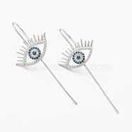 Brass Micro Pave Cubic Zirconia Ear Wrap Crawler Hook Earrings, Eye, Blue, Platinum, 50x21mm, Pin: 1mm(EJEW-J101-18P)