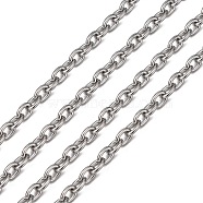 304 Stainless Steel Cable Chains, Unwelded, with Spool, Oval, Stainless Steel Color, 6x4.5x1.2mm, about 164.04 Feet(50m)/roll(CHS-R009-11)