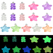 10Pcs 10 Styles Luminous Transparent Resin Pendants, Glow in the Dark Star & Bear Charms, with Stainless Steel Color Plated 304 Stainless Steel Loops, Mixed Color, 18~25x11.5~23x6.5~8.5mm, Hole: 1.8~2mm, 1pc/style(RESI-YW0001-80)