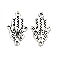 Tibetan Style Alloy Links connectors, Matte Style, Hamsa Hand/Hand of Fatima /Hand of Miriam, Cadmium Free & Lead Free, Thailand Sterling Silver Plated, 27x15.5x1.5mm, Hole: 1.5mm(X-PALLOY-Q357-23MAS-RS)