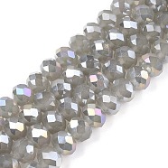 Electroplate Glass Beads Strands, Imitation Jade Beads, AB Color Plated, Faceted, Rondelle, Gray, 8x6mm, Hole: 1mm, about 64~65pcs/strand, 15.75~16.14 inch(40~41cm)(EGLA-A044-J8mm-B10)