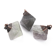Rough Raw Natural Fluorite Pendants, with Red Copper Plated Brass Jump Ring, Rhombus, 27~29x18.5~20x18~19.5mm, Hole: 5x8mm(G-B012-05R)