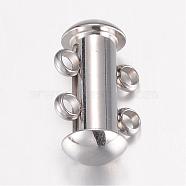 304 Stainless Steel Slide Lock Clasps, Peyote Clasps, 2 Strands, 4 Holes, Tube, Stainless Steel Color, 15x10x6.5mm, Hole: 1.8mm(STAS-G071-51P)