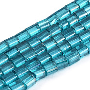 Transparent Electroplate Glass Bead Strands, AB Color Plated, Rectangle, Medium Turquoise, 3~8.5x3.5~4x3.5~4mm, Hole: 1.2mm, about 96~101pcs/strand, 15.16 inch~15.55 inch(38.5~39.5cm)(GLAA-N047-08-C05)