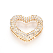 Brass Micro Pave Clear Cubic Zirconia Multi-Strand Links, Heart, Golden, 17.5x21.5x6mm, Hole: 4.5~12.5x1.5mm(ZIRC-L085-35G)