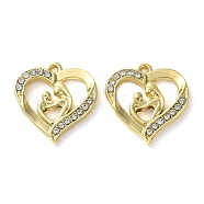 Alloy Rhinestone Pendants, Heart with Mom Charms, for Mother's Day, Golden, 18x17x2.5mm, Hole: 1.4mm(PALLOY-P297-02G)