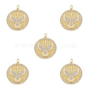 5Pcs Brass Micro Pave Clear Cubic Zirconia Pendants, with Jump Rings, Long-Lasting Plated, Flat Round with Bird & Cross, Golden, 27.5x25x2.3mm, Hole: 3.7mm(ZIRC-SZ0004-46)