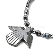 Synthetic Non-magnetic Hematite Angel Pendant Necklace with Beaded Chains, 19.29 inch(49cm)(NJEW-E095-02)