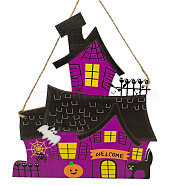 Halloween Theme Wood Hanging Door Signs, Wall Decoration, Decorative Props for Indoor, with Hemp Rope, Castle, 190x170mm(HAWE-PW0001-097P)