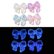 Luminous Transparent Acrylic Beads, with Rhinestone & Gold Glitter Powder, Glow in the Dark, Bowknot, Mixed Color, 21x25.5x7mm, Hole: 2mm(MACR-F080-07)