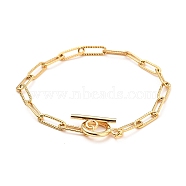 304 Stainless Steel Paperclip Chain Bracelets, Textured, with Toggle Clasps, Golden, 8-1/4 inch(20.9cm)(X-BJEW-JB05514)