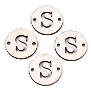 Unfinished Natural Poplar Wood Links Connectors, Laser Cut, Flat Round with Word, Letter.S, 29.5x2.5mm, Hole: 2.5mm(WOOD-S045-140B-01S)