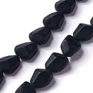 Opaque Frosted Glass Beads Strands, Nuggets, Black, 15x12x9.5mm, Hole: 1mm, about 40pcs/strand, 23.62''(60cm)(FGLA-S001-02C)