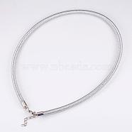 Metallic Cord Necklaces, with Brass Extender Chains and Findings, Platinum, 18.3 inch(46.5cm)(NJEW-G293-01P)