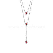 SHEGRACE Rhodium Plated 925 Sterling Silver Two-Tiered Necklaces, with Three Round Red AAA Cubic Zirconia Pendant, Platinum, 14.96 inch~16.54 inch(38~42cm)(JN699A)