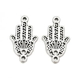 Tibetan Style Alloy Links connectors, Matte Style, Hamsa Hand/Hand of Fatima /Hand of Miriam, Cadmium Free & Lead Free, Thailand Sterling Silver Plated, 27x15.5x1.5mm, Hole: 1.5mm(X-PALLOY-Q357-23MAS-RS)