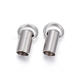 Tarnish Resistant 201 Stainless Steel Cord Ends, End Caps, Column, Stainless Steel Color, 11x6mm, Hole: 3mm, about 5mm inner diameter(STAS-E120-02-5mm)