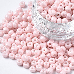 6/0 Glass Seed Beads, Baking Paint, Round Hole, Round, Misty Rose, 4~5x3~5mm, Hole: 1.2~1.5mm, about 4500pcs/Pound(SEED-S058-A-F405)