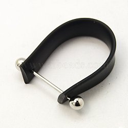 Rubber Cord Ring Components, with Brass Findings, Black, 10x19~28mm(EJEW-G113)