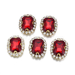 Sew on Rhinestone, Transparent Glass Rhinestone, with Brass Prong Settings, Faceted, Rectangle, Crimson, 19.5x15.5x6.5mm, Hole: 1mm(RGLA-S030-25-B02)