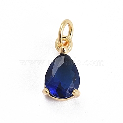 Brass Micro Pave Cubic Zirconia Pendants, with Jump Ring, Teardrop, Rose Gold, Blue, 11.5x6.5x4mm, Hole: 3mm(ZIRC-E164-64G-B)