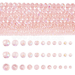 11 Strands 11 Styles Electroplate Glass Beads Strands, Half Rainbow Plated, Faceted, Pink, 2.9~3.3mm(EGLA-TA0003-01B)