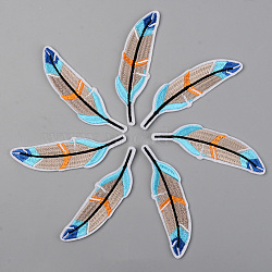 Computerized Embroidery Cloth Iron on/Sew on Patches, Appliques, Costume Accessories, Feather, Colorful, 82x23x1.5mm(X-DIY-S040-036)
