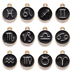 Alloy Enamel Pendants, Light Gold, Flat Round with Constellation, 12 Constellations, 15x12x1.5mm, Hole: 1.5mm, about 12pcs/set(ENAM-YW0001-100A)
