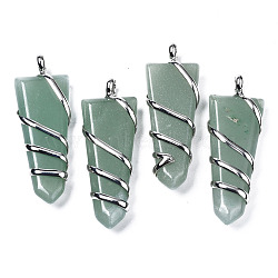 Natural Green Aventurine Big Pendants, with Platinum Tone Brass Findings, Arrow, 61x20.5x9~11mm, Hole: 6mm(G-S359-357)