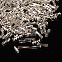Glass Twist Bugles Seed Beads, Silver Lined, White, about 6mm long, 1.8mm in diameter, hole: 0.6mm, about 10000pcs/bag. Sold per package of one pound(TTSDB6MM21)
