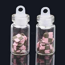 Handmade Polymer Clay Nail Art Decoration Accessories, with Glass Wishing Bottle and CCB Plastic Bottle Stopper, Pearl Pink, 4~7x4~6x0.1~1mm, bottle: 27.5x11mm, hole: 3mm(X-MRMJ-N032-44)