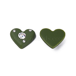 Acrylic Cabochons, with Crystal Rhinestone, Heart, Dark Olive Green, 19.5x21x6.5mm(KY-N015-207D)