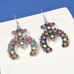 Alloy Synthetic Turquoise Dangle Earrings for Women, Cross, Antique Silver, Colorful, 68x44.5mm(EJEW-U053-10AS-01)