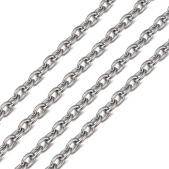 304 Stainless Steel Cable Chains, Unwelded, with Spool, Oval, Stainless Steel Color, 6x4.5x1.2mm, about 164.04 Feet(50m)/roll