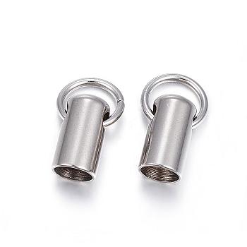 201 Stainless Steel Cord Ends, End Caps, Column, Stainless Steel Color, 11x6mm, Hole: 3mm, about 5mm inner diameter