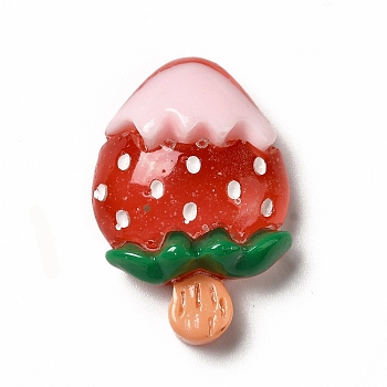 Translucent Resin Imitation Food Decoden Cabochons, Play Food, Ice Lolly, Red, Strawberry Pattern, 26x18x8.5mm