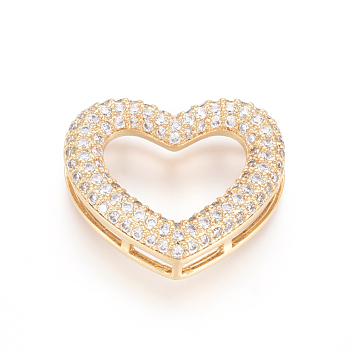 Brass Micro Pave Clear Cubic Zirconia Multi-Strand Links, Heart, Golden, 17.5x21.5x6mm, Hole: 4.5~12.5x1.5mm