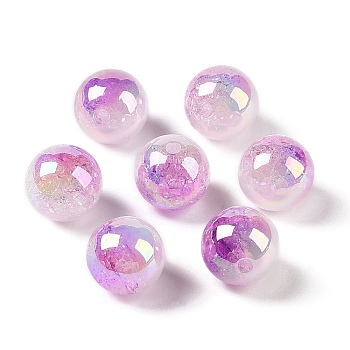 UV Plating Opaque Crackle Two-tone Acrylic Beads, Round, Violet, 16mm, Hole: 2.7mm