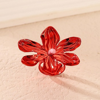 Adjustable Alloy Flower Finger Rings for Women, Red, Flower: 43x42mm, Inner Diameter: 17mm