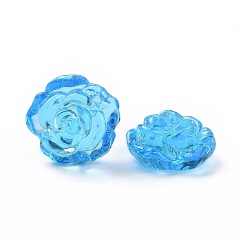 Handmade Lampwork Flower Beads, Rose, Deep Sky Blue, 18x18x9.5mm, Hole: 1~1.6mm